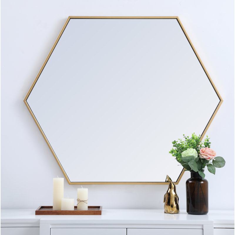 Sabine Metal Hexagon Wall Mirror, Brass, 32" x 38"