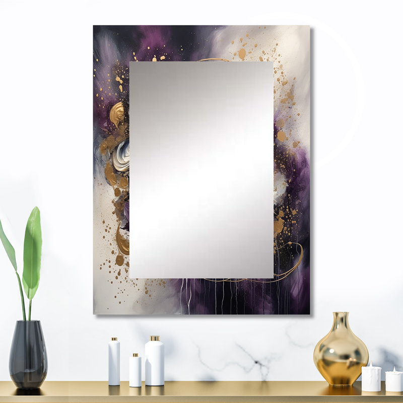 Miroir mural décoratif doré, encre liquide - mauve, 32 po x 24 po
