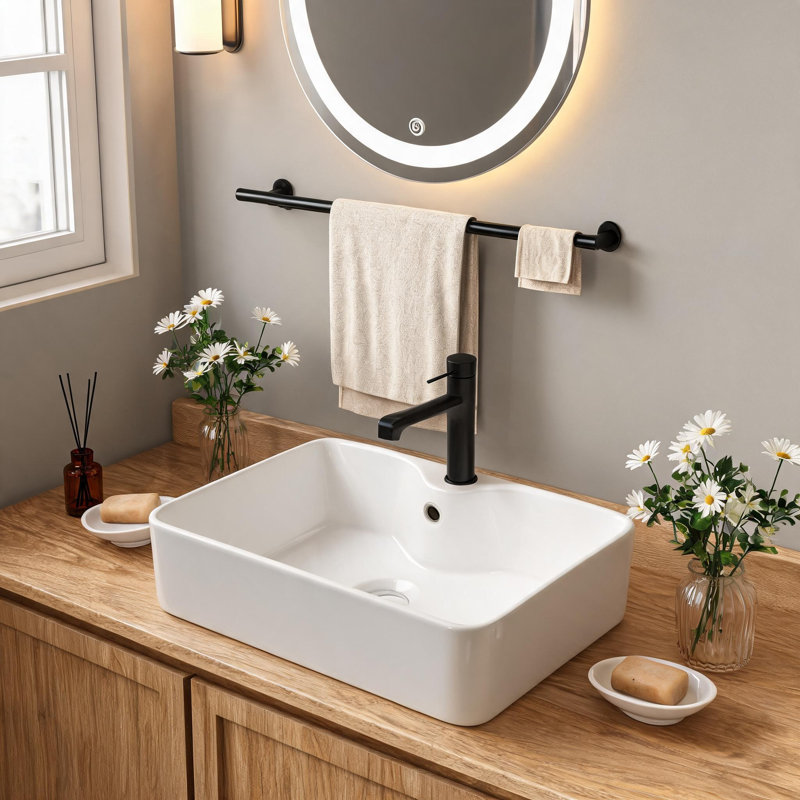 16 inch x 12 inch White Ceramic Rectangular Vessel Bathroom Sink with Stain Resistant Surface
