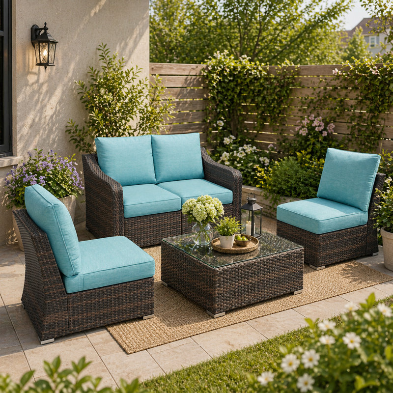  Ensemble de meubles d'extérieur 4 pièces, 4, Marron foncé