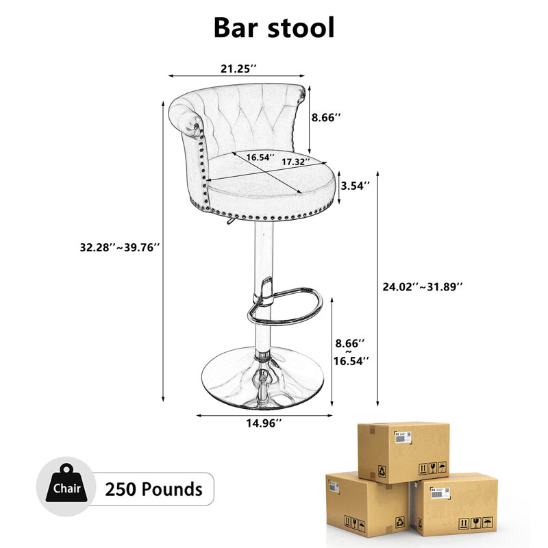 Ensemble de tabourets de bar pivotants en velours de 2/4/6, tabourets de bar réglables en hauteur avec dossier et base chromée