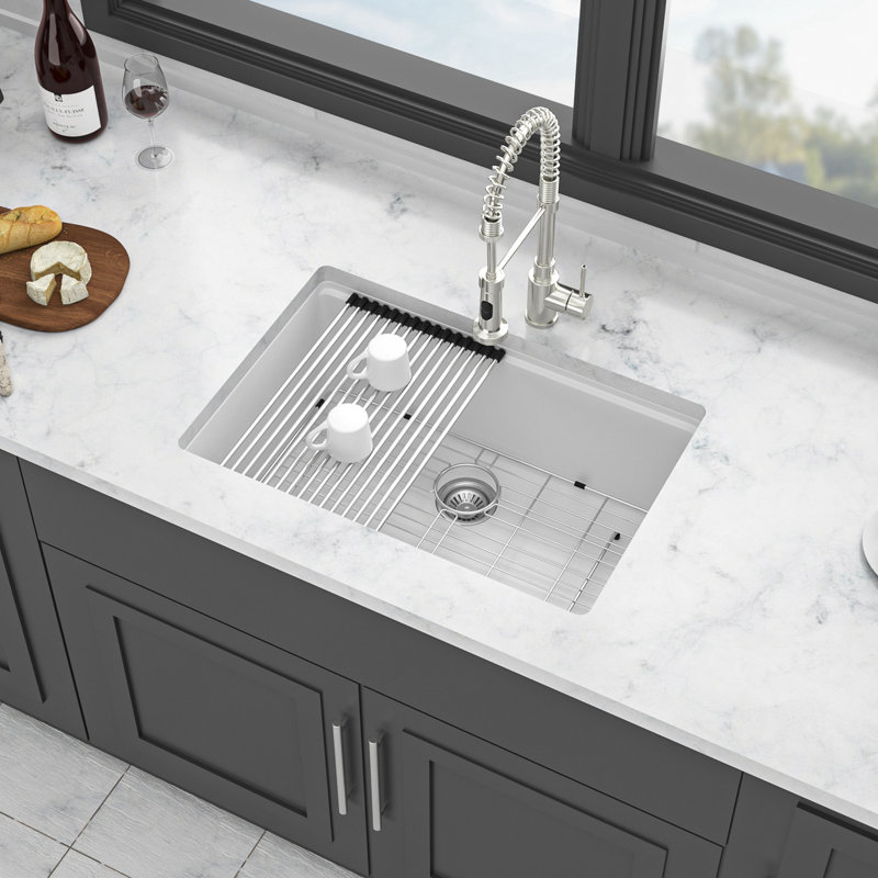 Quartz Kitchen Sink - 28"X19"X9.65" White Granite Composite Workstation Undermount Kitchen Sink, White