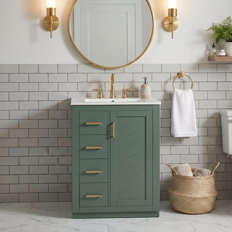 Meuble-lavabo 24 po avec lavabo intégré, 1 armoire de porte et 3 tiroirs de rangement, quincaillerie à fermeture en douceur, finition peinte, blanc