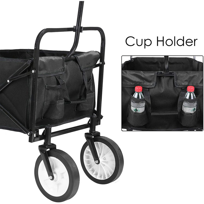 Chariot pliable noir avec roulettes - Capacité de 176 lb, chariot pliable pour le camping, le magasinage et le jardinage