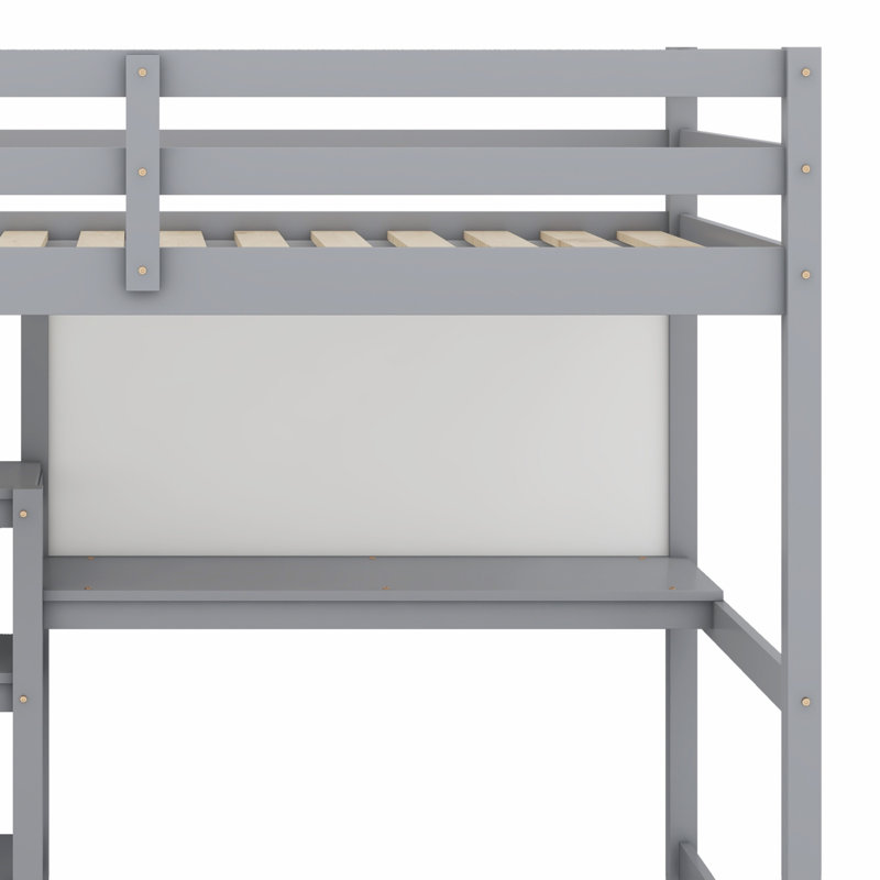 Lit mezzanine en bois avec tablettes, bureau et tableau d'écriture