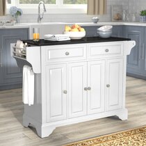 Wade Logan Houchin Kitchen Island with Granite Top with Locking Wheels Base Finish: White Wayfair 36H X 30W X 17D