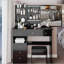 Meuble-lavabo de 37 po avec tiroir de taille moyenne à gauche et tabouret rembourré, très grand miroir coulissant à droite, rangement multicouche à grande capacité, commode pratique et pratique, convient aux grands espaces-1227574164