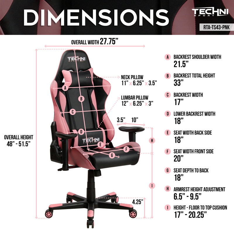 Pink and Black Ergonomic Faux Leather Adjustable Gaming Chair