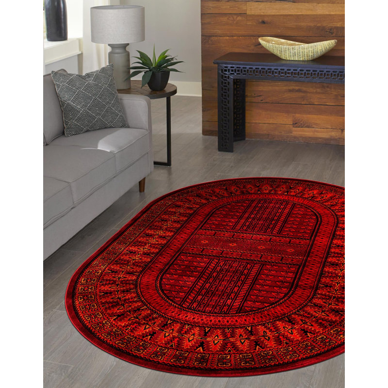 Tapis rouge / noir Amro Southwestern, Oval 7'10" x 10'
