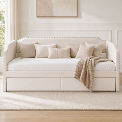 Lit de jour simple en velours avec 2 tiroirs de rangement, canapé-lit pour chambre à coucher, chambre d'amis et salon