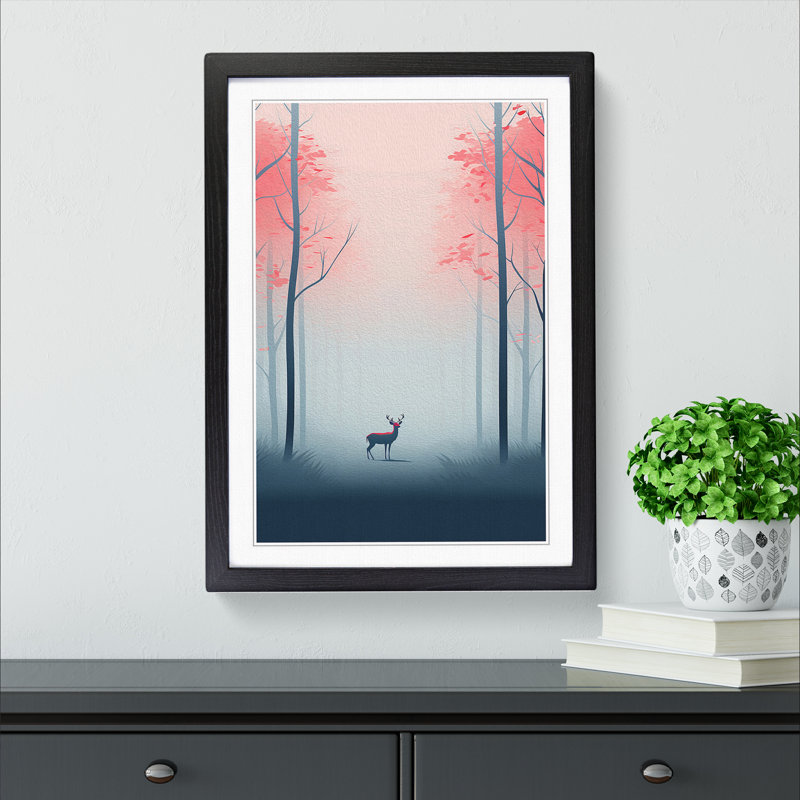 Spring Forest Minimalism - Single Picture Frame Print on Wood, Black Framed, 34cm H x 25cm W