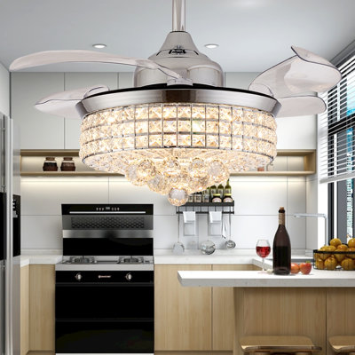 Blade LED Crystal Ceiling Fan Chandelier with Remote Control