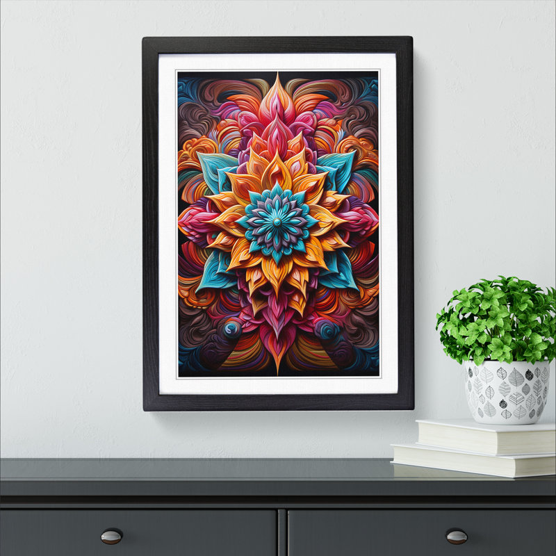 Mandala Hard Edge Painting No.3 - Single Picture Frame Print on Wood, Black Framed, 34cm H x 25cm W x 2cm D