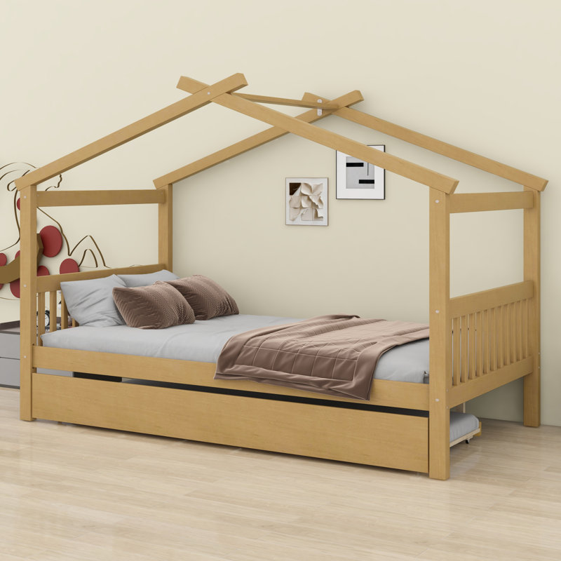 Lit en bois avec couchette, Naturel