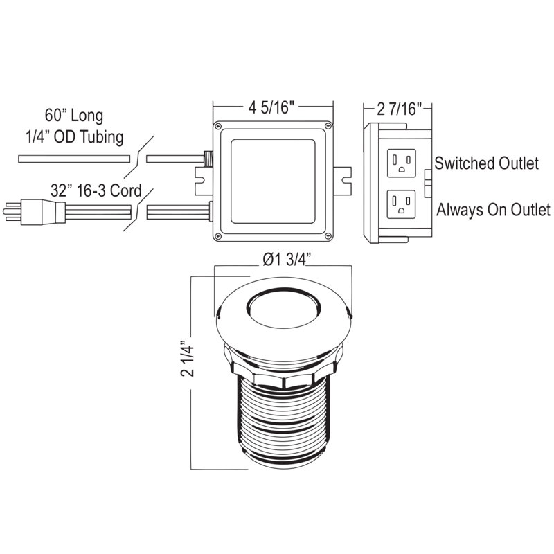 Waste Disposal Control Box with Air Switch, Matte Black