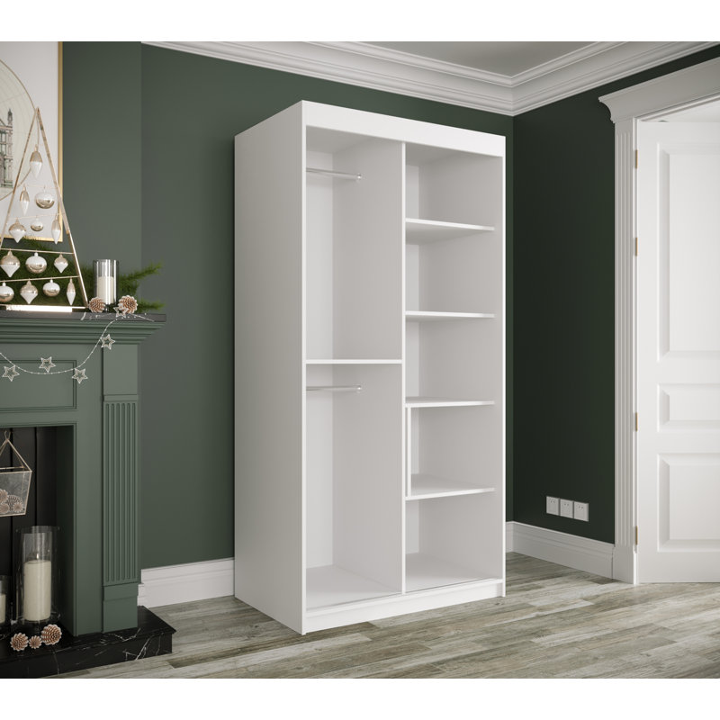 Vaucluse 2 Door Manufactured Wood Wardrobe, White Matt/White Marble, 200cm H x 100cm W x 62cm D