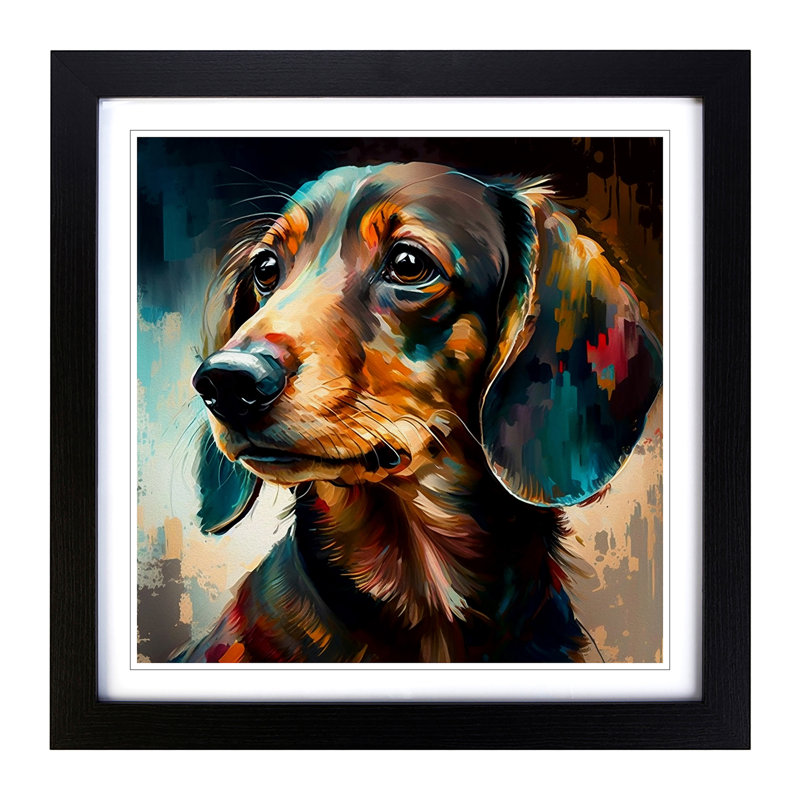 Dachshund Palette Knife Painting - Framed Print, Black