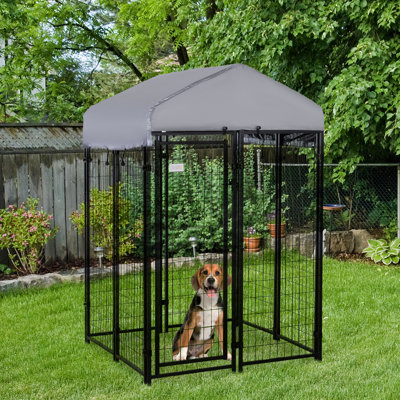 Outdoor Dog Kennel, 48" X 72", Lockable Door, Water- Canopy, Steel Construction For Medium Dogs Playground Pen, Frame