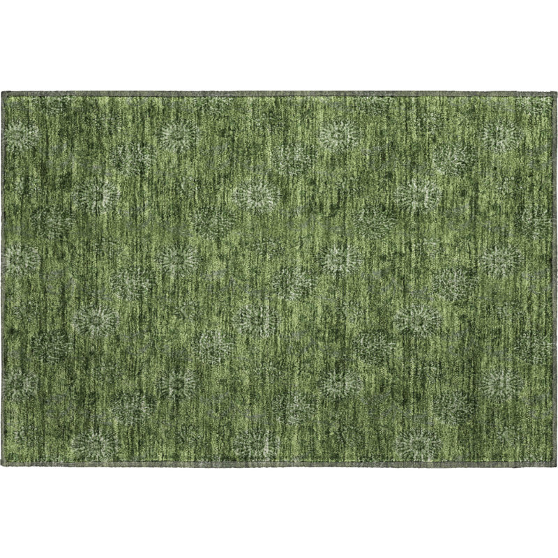 Premium Machine Washable Prisco Olive Rug, Rectangle 1'8" x 2'6"