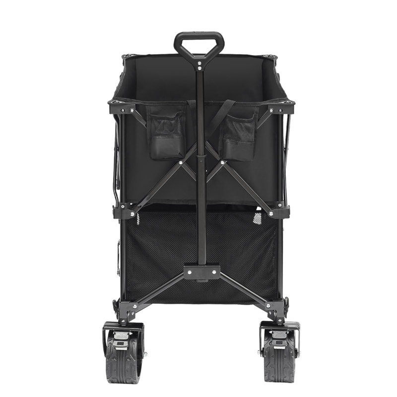 Chariot pliable à deux étages, chariot pliable 400L avec roues tout-terrain, chariot pliant robuste capacité de poids de 350 à 450 lb pour le camping, le magasinage, le jardin, rallonge extra longue de 52 po