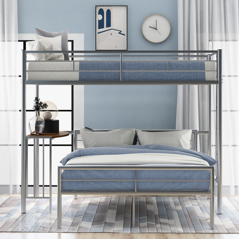 Lit superposé avec bureau en argent métallique - et espace pour lit simple sur lit double, Silver