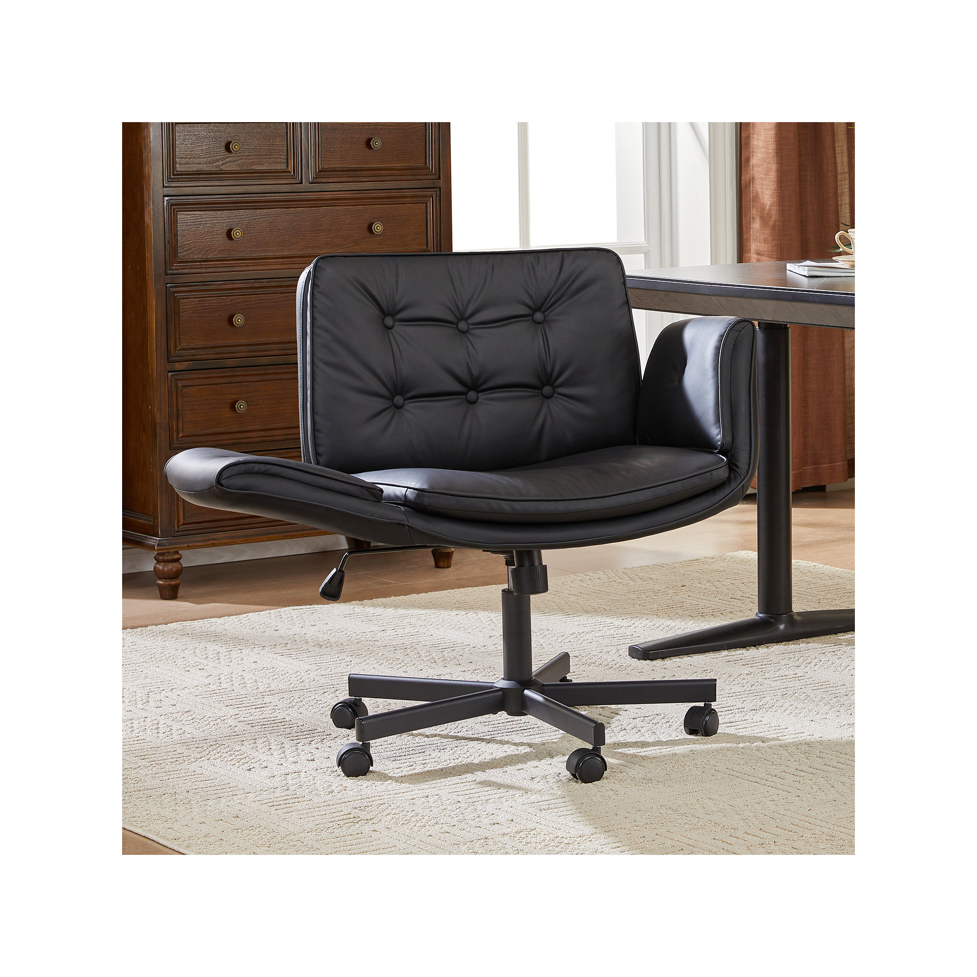 Luii Criss Cross Home Office Chair with wheels and arms, Black, Black