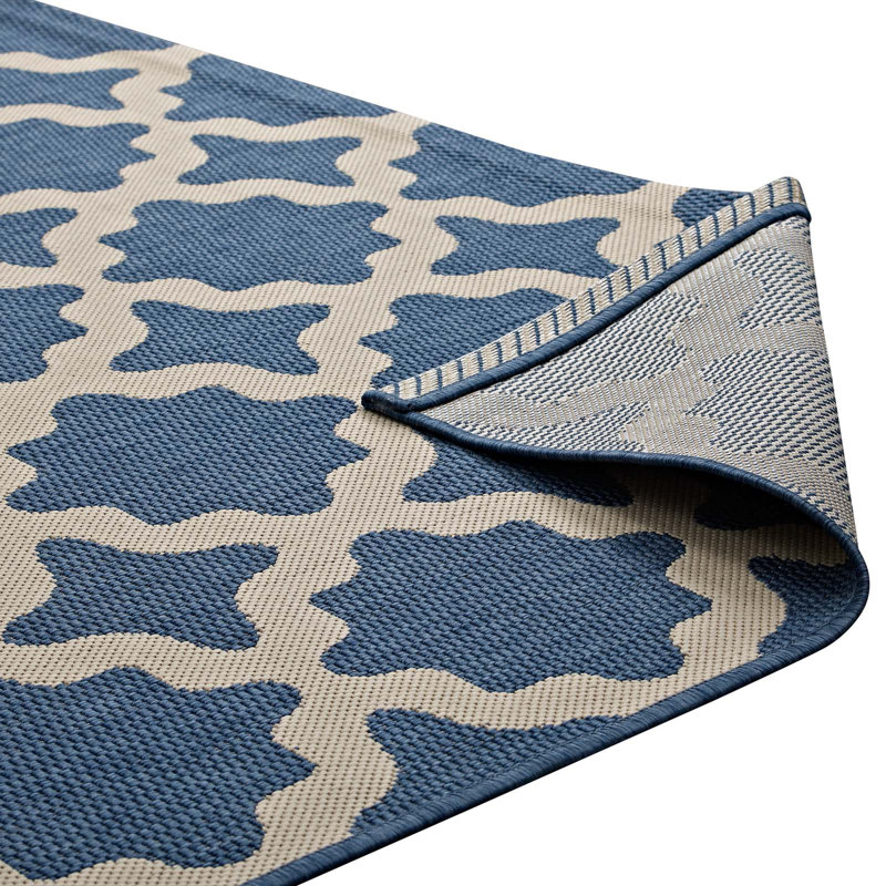 Cerelia Moroccan Trellis Blue/Beige Indoor/Outdoor Area Rug, Rectangle 5' x 8'