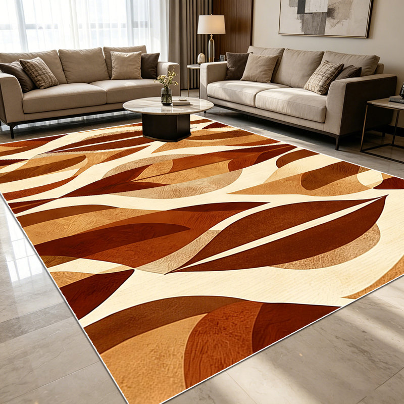 1PC earth-toned geometric leaf pattern area rugs for Living Room, Soft and Comfortable, Suitable for all seasons, easy-to-maintain, machine washable Indoor floor mat, Under Table Farmhouse suitable for dining area, bedroom, entryway, home office,