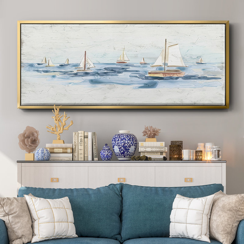 Bateaux sur l'eau II - Toile encadrée, H 12 po x l 30 po