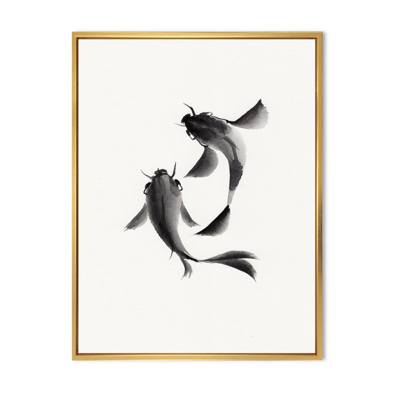 " Monochrome Vintage Fish II " Painting Print, 20" H x 12" W x 1" D, Gold Framed Canvas