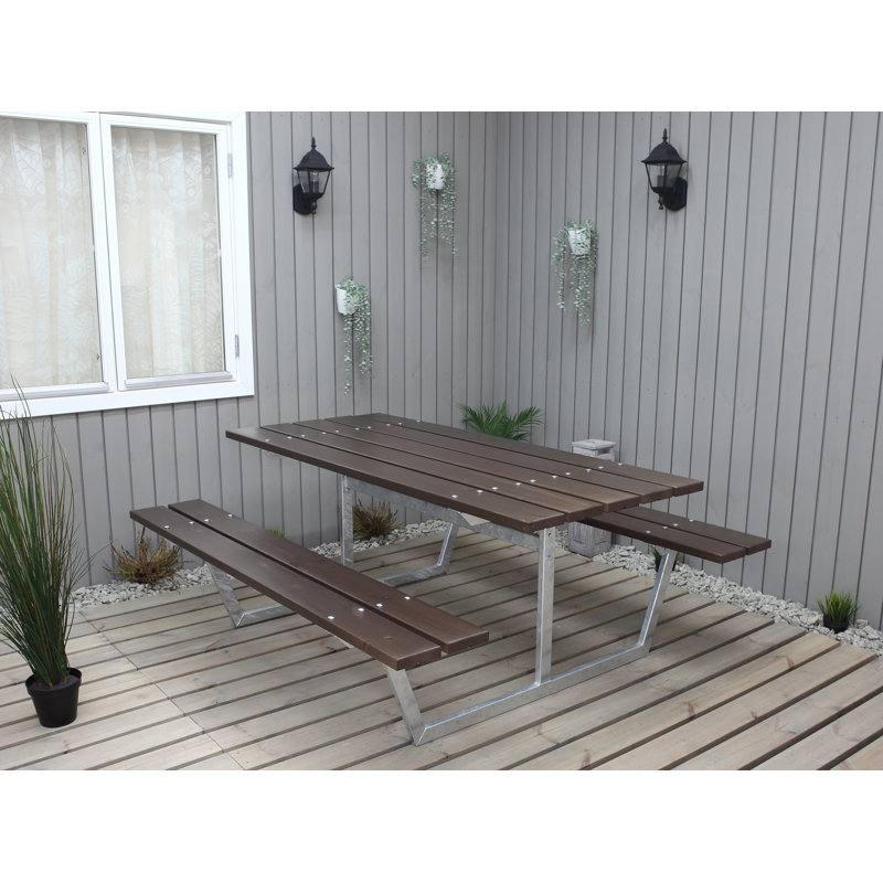Beather Rectangular Solid Wood Metal Outdoor Dining Table 444.5 cm D, Dark Brown