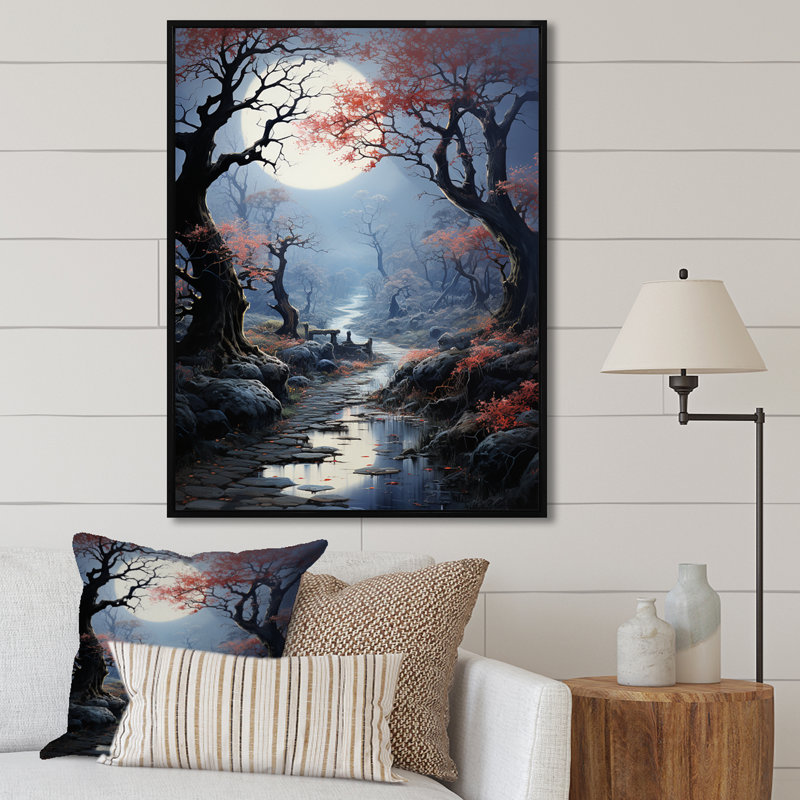 Moonlit Shadows In Winter V sur impression sur toile, Cadre flottant noir, H 32 po x l 16 po x P 1 po