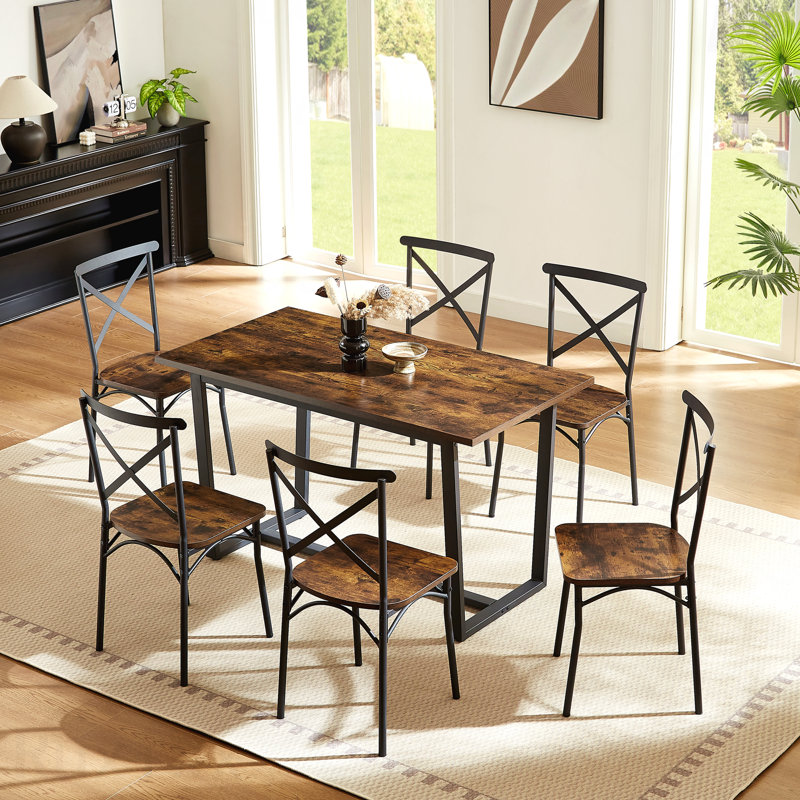 Ensemble de salle à manger de cuisine 7 pièces: table et 6 chaises, parfait pour le coin-repas
