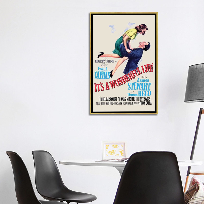 «It's a Wonderful Life» - Publicité imprimée, H 40 po x l 26 po x P 1,5 po, Aucun mat, Toile encadrée d'or