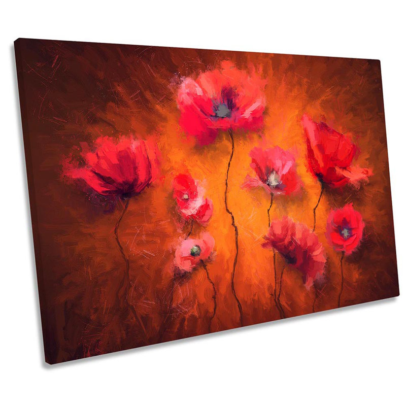 Red Poppy Floral Flowers Repro - Wrapped Canvas Print, 30.5cm H x 45.7cm W x 2cm D