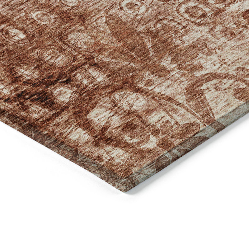 3' X 5' Orange Ikat Washable Non Skid Indoor Outdoor Area Rug
