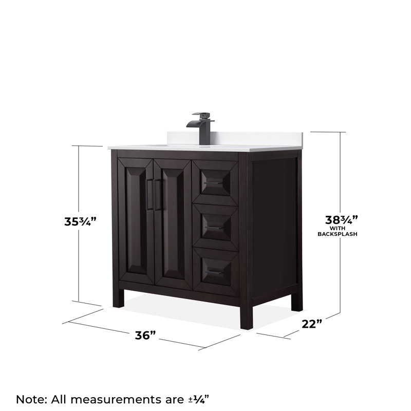 Daria 36'' W Single Vanity, White Cultured Marble, Matte Black, Dark Espresso