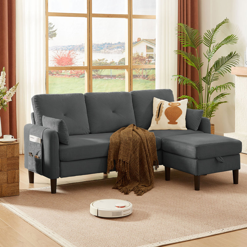 Elmaleh 3 - Piece Upholstered Sectional, Dark Gray Polyester Blend