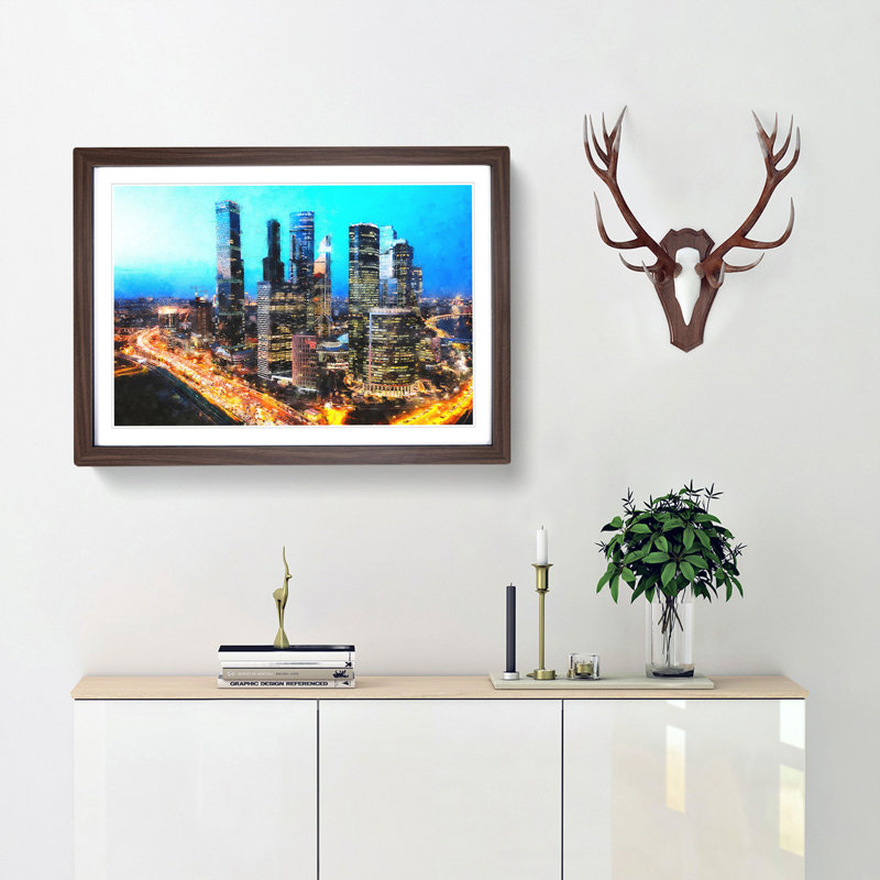 Moscow Russia Skyline - Framed Print, 62cm H x 87cm W x 2cm D, Walnut Framed