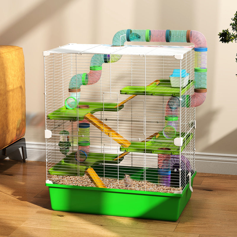 Très grande cage à hamster 23 po - 5 étages, tubes, tunnels, portable, avec roue