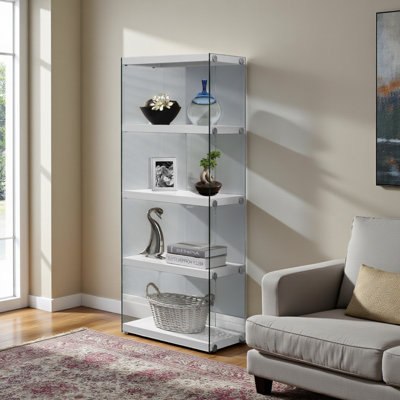 Caprice 5 Tier Bookshelf with 4 Shelves in Glass/White, 58.58" H X 23.85" W X 11.72" D