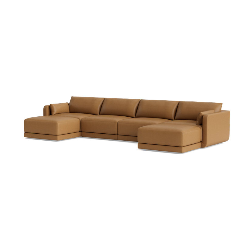 Eva Double Chaise Sectional, Bison Butterscotch Top Grain Leather
