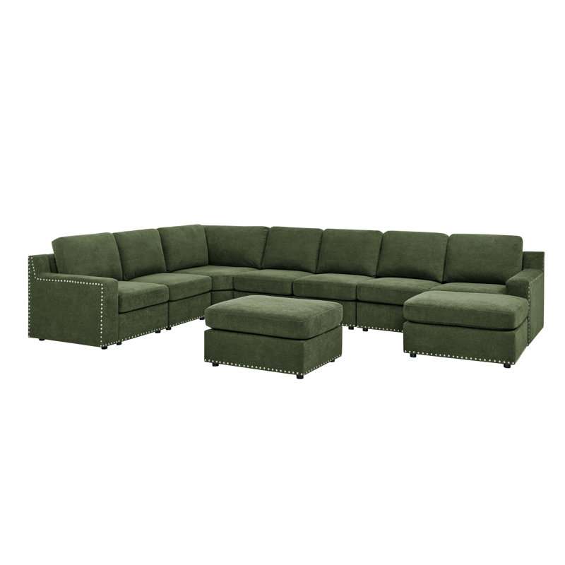 Aindriu 151.5" Wide Reversible Modular Large Sectional, Dark Green Polyester Blend