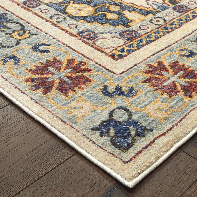 Tapis oriental ivoire / bleu Pateros, Rectangle 9 pi 10 po x 12 pi 10 po