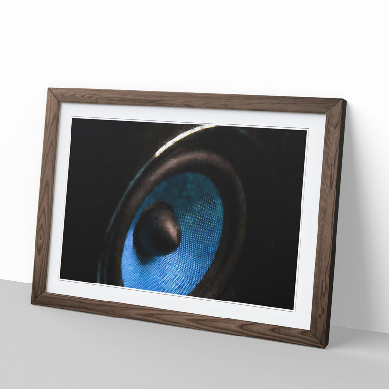 Hi-Fi Speaker in Blue - Picture Frame Graphic Art, Walnut Framed, 36cm H x 48cm W x 2cm D