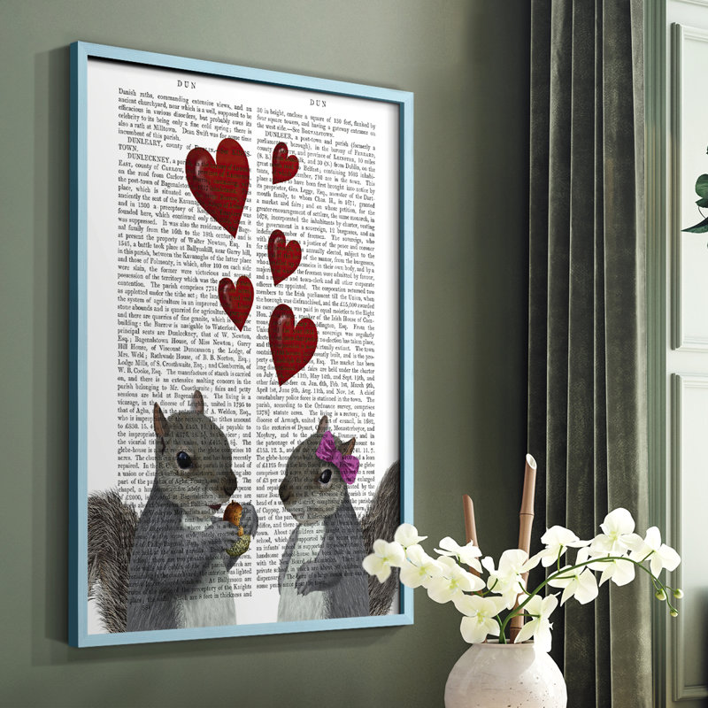 «Squirrel Love», reproduction encadrée - bois massif, Cadre simple bleu, H 10 po x l 8 po