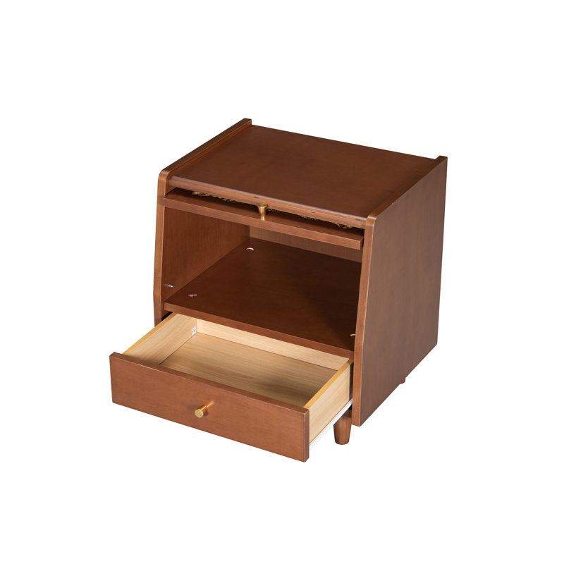 Mobilier de chambre à coucher spacieux en bois et rotin avec table de chevet minimaliste