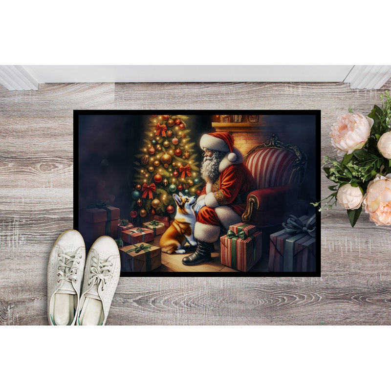 Paillasson Corgi and Santa Claus, L 24 po x L 36 po