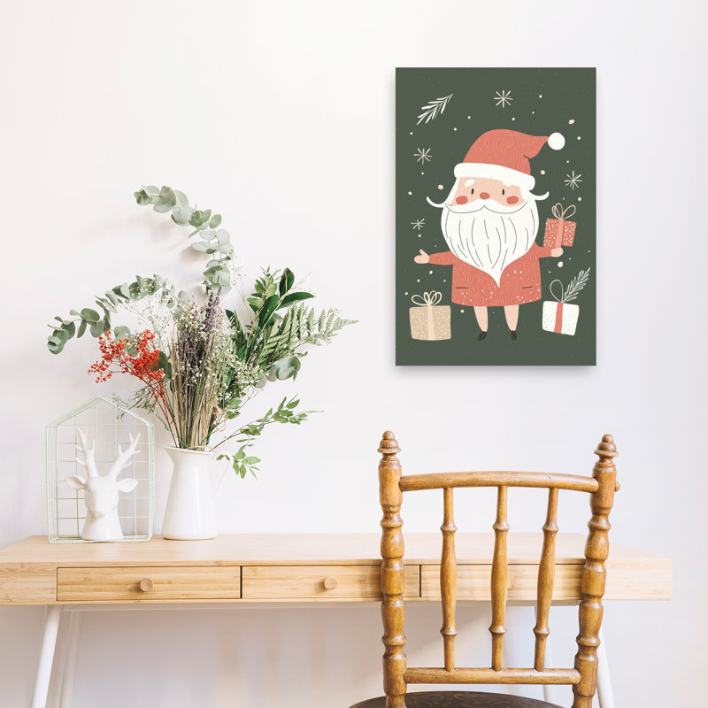 Jolly Santa With Gifts Abstract Contemporary Fir Pine Winter Landscape Wall Art Print by Mathieu - Wrapped Canvas Print
