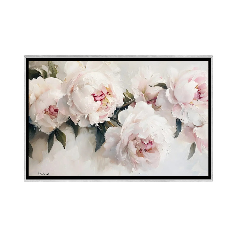 Pivoines blanches - reproduction d'art murale encadrée, Argent argent, H 26 po x l 40 po